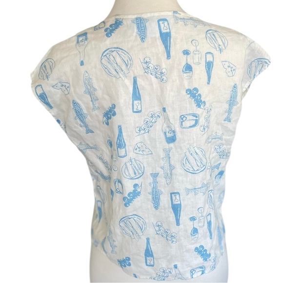 Cynthia Rowley Linen Blue and White Botanical Print Size M NWOT - Picture 5 of 8